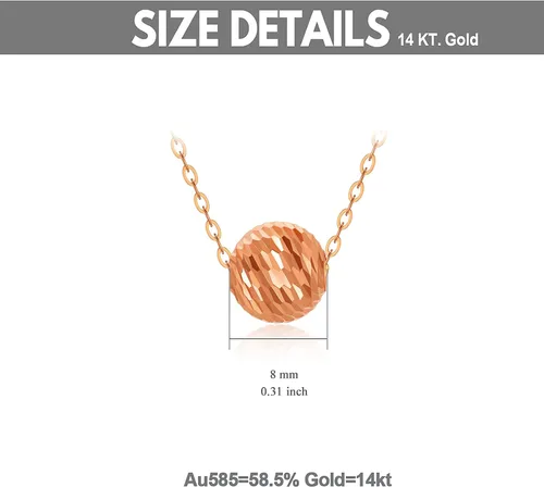 Vista 5 de Collar de oro sólido de 18 quilates para mujer, 0.315in de oro brillante corte de diamante flotante bola colgante amor joyería aniversario