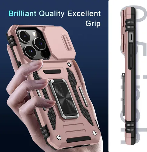 Vista 337 de DEERLAMN Funda para iPhone Xs Max con funda deslizante para cámara + protector de pantalla, soporte giratorio de anillo de grado militar a prueba