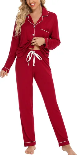 Vista 10 de Leikar Button Up Pajamas For Women Long Sleeve Viscose Soft Pjs Lounge bean paste