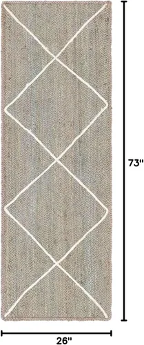 Vista 2 de Unique Loom Alfombra trenzada de la colección de yute – enrejado (2 pies 2 pulgadas x 6 pies 1 pulgada, gris/marfil)