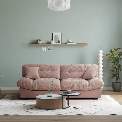 Vista 6 de Sofá modular profundo de 89 pulgadas, sofás minimalistas con cojín grueso, cómodo sofá de pana con dos almohadas para sala de estar, apartamento