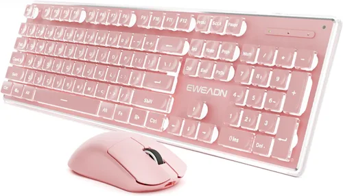 Vista 13 de SEUNKWANG EWEADN V3 Combo de Teclado y Mouse Inalámbrico con Retroiluminación Azul, Panel Metálico, Teclado y Mouse de Computadora Recargable