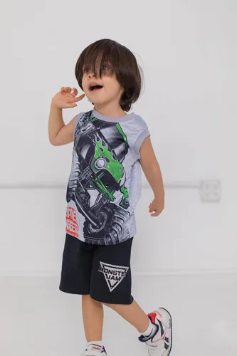 Vista 3 de Monster Jam Conjunto de 3 piezas de camiones camiseta sin mangas, pantalones cortos de rizo francés
