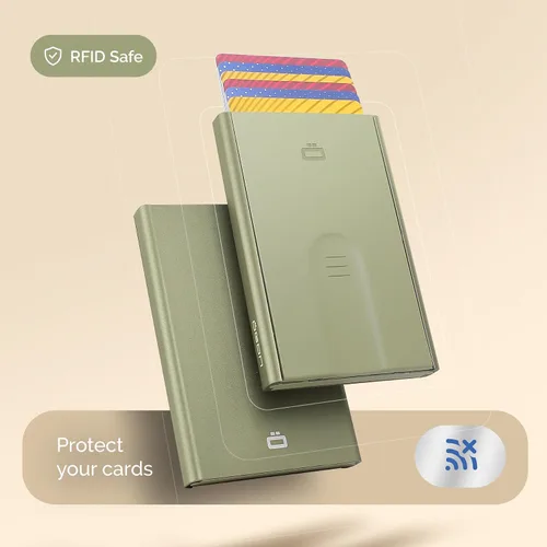 Vista 2 de ÖGON -DESIGNS- Tarjetero automático de aluminio, protección RFID contra fraude y desmagnetización, cartera delgada y minimalista para hombres