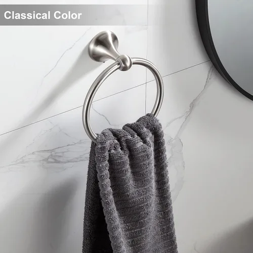 Vista 2 de Anillo de toalla redondo de diseño clásico montado en la pared para baño (níquel cepillado)