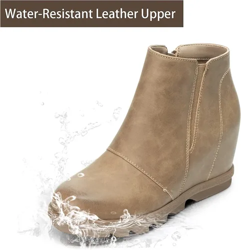 Vista 5 de Athlefit - Botines para mujer con tacón de cuña escondido para mujer, botas al tobillo