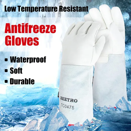 Vista 3 de BEETRO - Guantes anticongelantes de -292℉/-180℃ o superior para manejo de hielo seco, nitrógeno líquido, esponja e interior de algodón