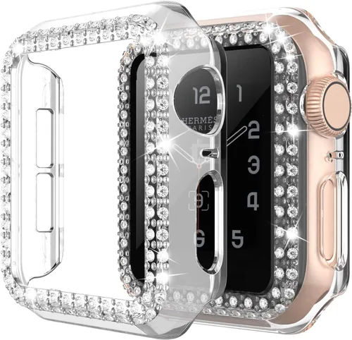Vista 24 de Adepoy - Funda Compatible para Apple Watch de 1.496 Pulgadas Serie 3/2/1, con Brillantes, Funda Protectora con Marco de Pantalla para Mujer, Niña