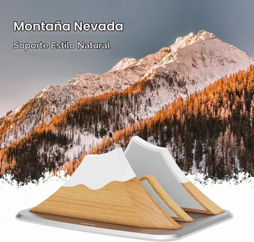 Vista 3 de AFOOYO Soporte vertical doble para laptop, soporte ajustable de madera en forma de pico de nieve, base de escritorio con 2 ranuras compatible