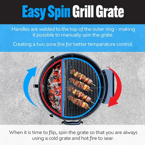Vista 3 de Rejilla de cocción de parrilla de carbón SnS Grills EasySpin, de acero inoxidable 304, apertura grande con bisagras, perfecta para cocción de 2