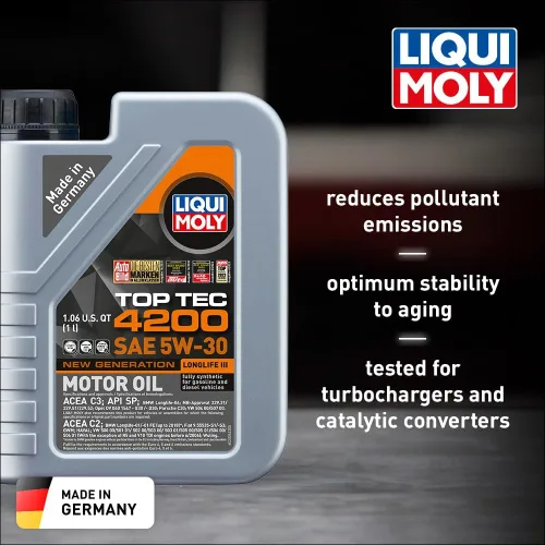 Vista 2 de Aceite sintético para motor de la marca Liqui Moly, con tecnología 4200 5W-30