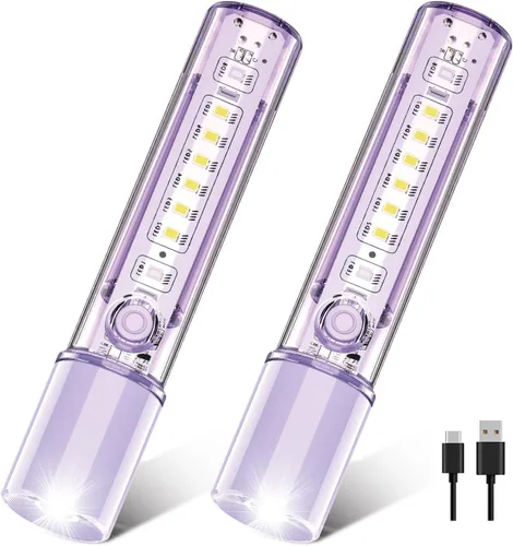 Vista 10 de VAVOFO Linterna LED, cuerpo de aluminio, linterna LED EDC púrpura - USB-C recargable, impermeable, enfoque de zoom, 3 modos, estroboscópico