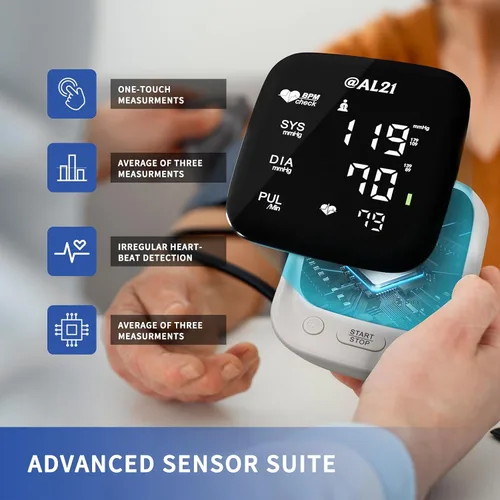 Vista 3 de Monitor de presión arterial @AL21 para uso doméstico, monitor de presión arterial digital preciso y portátil para brazo superior con brazalete