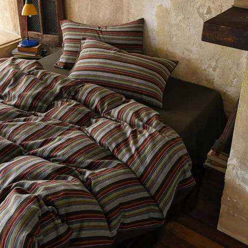 Vista 9 de VM VOUGEMARKET - Juego de funda de edredón a cuadros de tamaño individual XL, ropa de cama de color verde, gris y naranja, algodón lavado, con 2