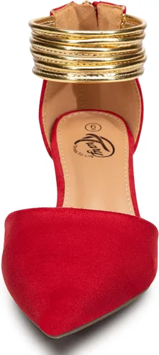 Vista 3 de Trary Tacones de gatito con correa al tobillo para mujer, tacones verdes, tacones rojos, tacones morados, tacones negros, tacones cerrados