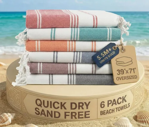 Vista 60 de LANE LINEN - Paquete de 4 toallas de playa de gran tamaño, toalla de piscina prelavada, extragrande, de secado rápido y sin arena, toalla de viaje