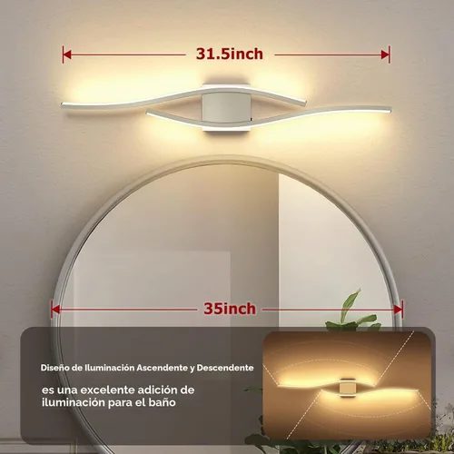 Vista 5 de Joossnwell Luces de tocador de níquel cepillado para accesorios de iluminación de baño, sobre espejo, regulables, 5CCT, moderno, lámpara de pared