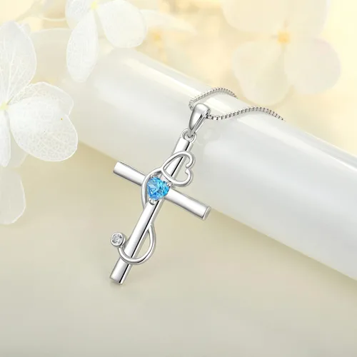 Vista 5 de YL Collar de cruz de estetoscopio de plata de ley 925 con colgante médico de enfermera, piedras preciosas registradas RN, regalos de joyería