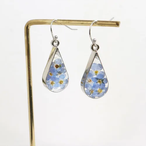 Vista 5 de JeanBeau - Aretes de flores prensadas hechos a mano para mujeres, adolescentes y niñas, flores secas de resina única, plata de ley, lágrima