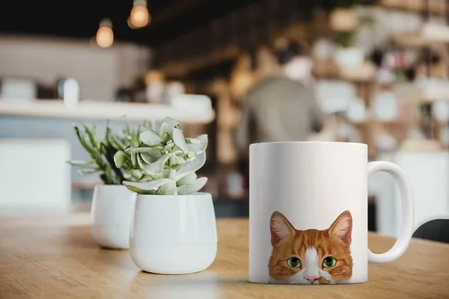 Vista 6 de MUGBREW Taza de té de cerámica bicolor blanco y naranja con gato atigrado Gatito, 11 oz