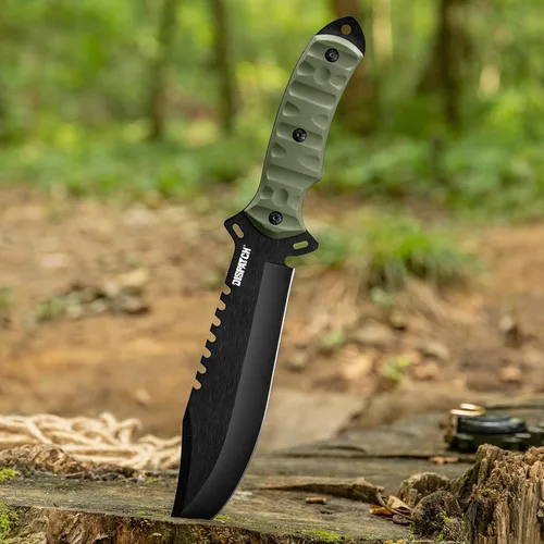 Vista 7 de Dispatch Cuchillo de caza de supervivencia con funda, cuchillo táctico Bowie de hoja fija de espiga completa de 13.5 pulgadas con parte trasera