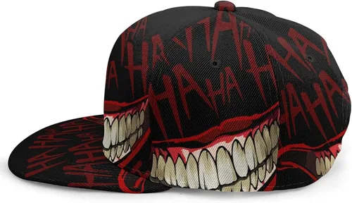 Vista 4 de Gorra de béisbol de ala plana de Joker, gorra de béisbol ajustable, gorra de hip hop, sombrero de camionero para hombres y mujeres, color negro