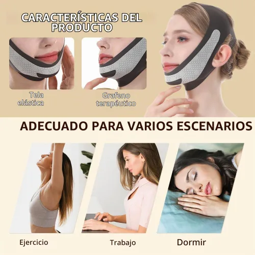 Vista 6 de Máscara de elevación de línea V de grafeno, correa de elevación facial para dormir, correa de barbilla reutilizable y ajustable para levantar