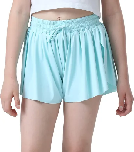 Vista 2 de Pantalones cortos fluidos con diseño de mariposa para niñas, pantalones cortos deportivos para niños pequeños y jóvenes con forro 2 en 1