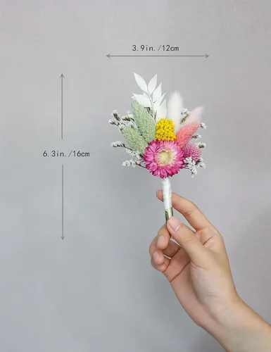 Vista 4 de Mini Ramillete de Flores Secas (Juego de 6) para Decoraciones Artesanales Hechas a Mano y Ojales para Padrinos y Novios. (Burdeos)