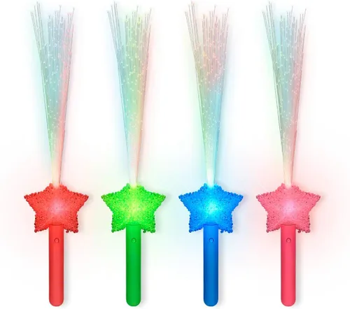 Vista 6 de Juego de 4 varitas iluminadas de fibra óptica de estrella surtidas
