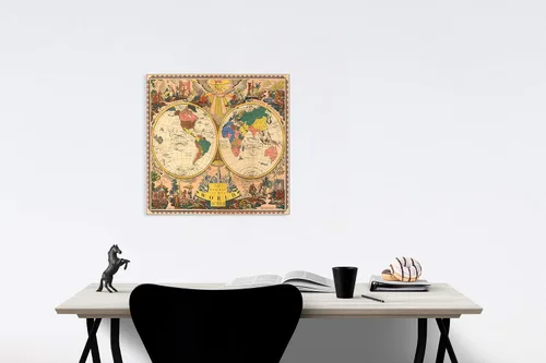 Vista 3 de Mapa histórico - El nuevo mapa del mundo, 1928, arte de pared vintage de 24 x 20 pulgadas