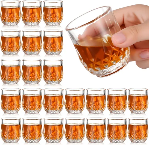 Vista 9 de Meanplan Juego de mini vasos de chupito de 1.7 onzas, vasos de degustación, base pesada, taza de chupito transparente, lindas tazas de vino Cordial