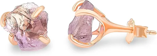 Vista 40 de Aretes de piedra preciosa natural en bruto con oro rosa sobre plata de ley 925, 6 a 0.276 in, regalo de piedra de nacimiento de calidad genuina