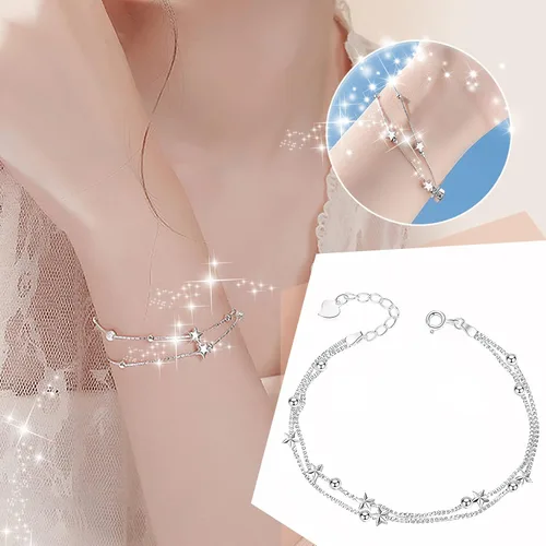 Vista 2 de Juego de joyas de plata para mujer, juego de aretes de plata y oro, pulsera de estrella de doble capa, pulsera de aleación, pulsera de muñeca