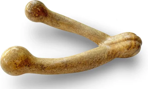 Vista 3 de Pet Qwerks Wishbone BarkBone - Juguete masticable de nailon para masticadores agresivos, sabor a mantequilla de maní, 8.25 pulgadas