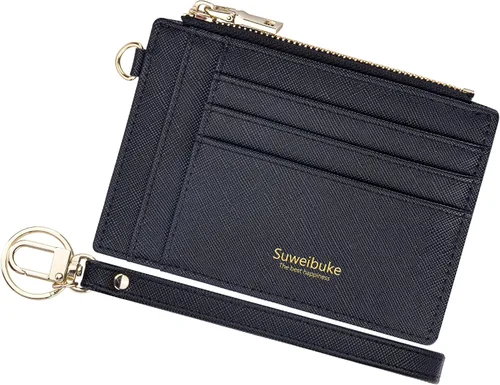 Vista 11 de Cartera delgada para mujer con bloqueo RFID para tarjetas de crédito, porta tarjetas tipo pulsera con cremallera para identificación, cartera