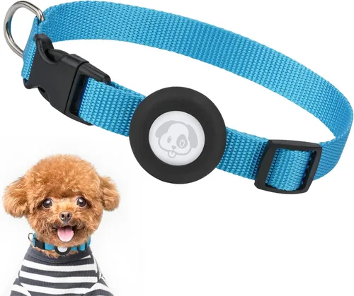 Vista 7 de Compatible con collar de perro Airtag, collar de perro ajustable con hebilla de cierre rápido duradera, collar de perro de nailon de imitación
