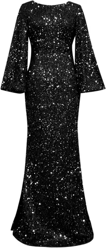 Vista 3 de Vestidos Manga Larga lentejuelas para Mujer, Vestido Fiesta Baile ajustado purpurina Brillante, cóctel formal