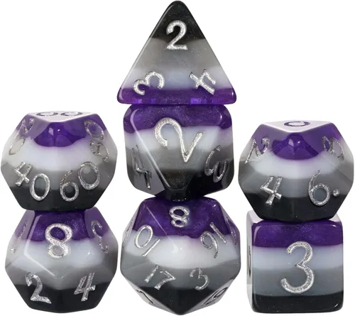 Vista 40 de Juego de dados de resina para DND, juego de 7 dados poliédricos negros D&D rellenos con papel de colores brillantes para juegos de rol