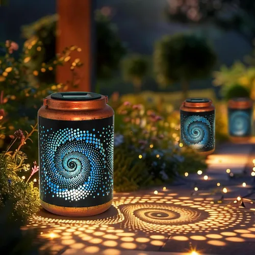 Vista 6 de Linternas solares para colgar al aire libre, linterna LED impermeable de metal con energía solar, decoración de patio, linterna con asa, idea