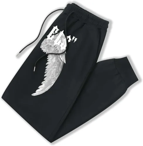 Vista 4 de GORGLITTER Pantalones deportivos con estampado de alas para hombre, con cordón en la cintura