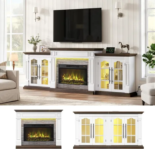 Vista 11 de 8-Color Electric Fireplace TV Stand, 104" Entertainment Center with Heater Negro