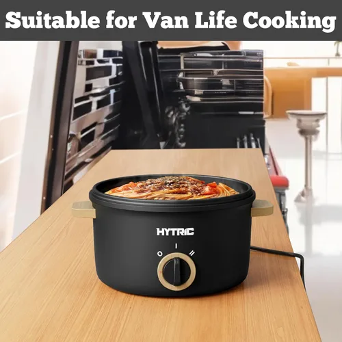 Vista 8 de Hytric Olla eléctrica eléctrica portátil de 2.5 litros con revestimiento antiadherente, cocina multifuncional para salteados, filetes, fideos, sopa