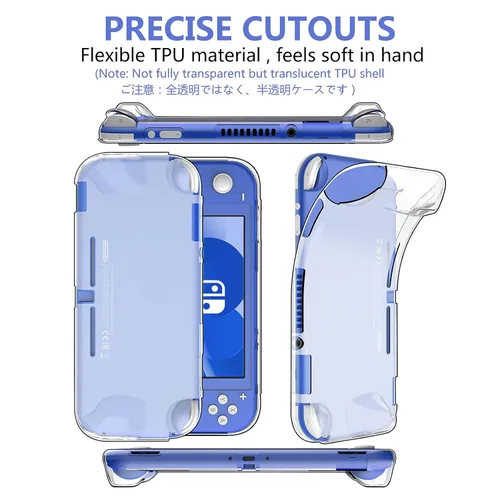Vista 4 de 8 fundas compatibles con Switch Lite 2021, kit de accesorios, 1 funda de silicona suave + 2 protectores de pantalla, 4 tapas para el pulgar + 1