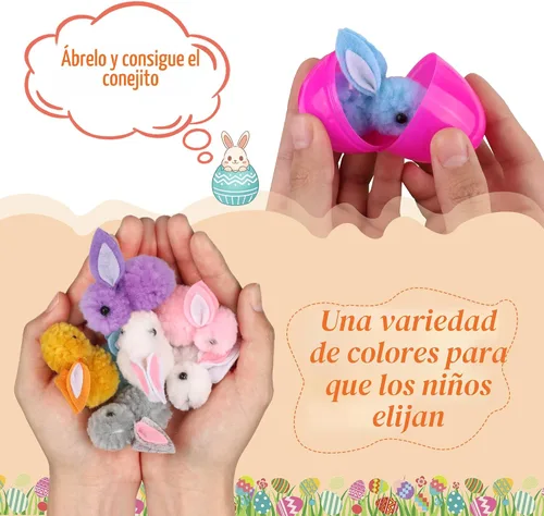 Vista 4 de Paquete de 36 rellenos de huevos de Pascua con peluche de conejo de Pascua, huevos de Pascua con juguetes en el interior, mini animales de peluche