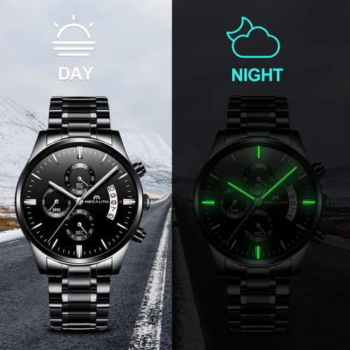 Vista 3 de MEGALITH Mens Watches 45mm Chronograph Quartz Mens Wrist Watches Stainless Steel Waterproof Business Dress Watches for Men Luminous Date Gifts for