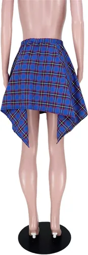 Vista 6 de Faldas a cuadros para mujer, cintura alta, nudo frontal, dobladillo asimétrico, mini falda patinadora