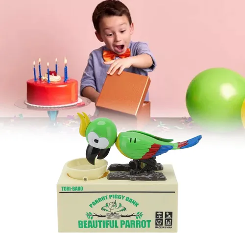 Vista 5 de Caja de loro robador, caja de dinero eléctrica para niños, caja de ahorro de dinero con forma de loro, alcancía electrónica robótica de juguete