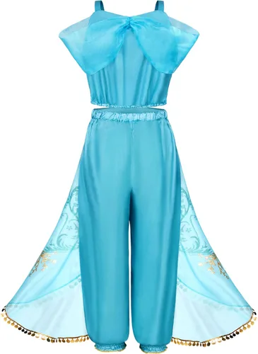 Vista 4 de Arabian Princess Costume for Girls Birthday Dress Up, Girls Halloween Costume, Trick or Trea, Theme Party, Role Play, with Small Bag, Headband