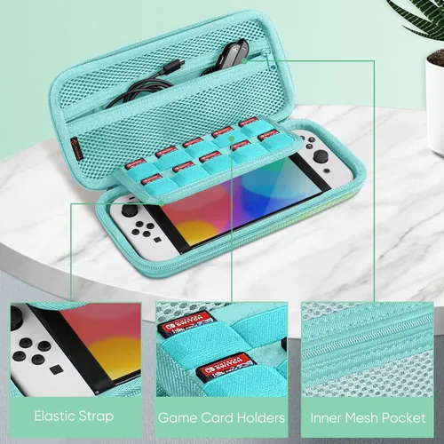 Vista 3 de Fintie Funda de transporte para Nintendo Switch OLED modelo 2021Switch 2017, a prueba de golpes funda protectora rígida bolsa de viaje con 10